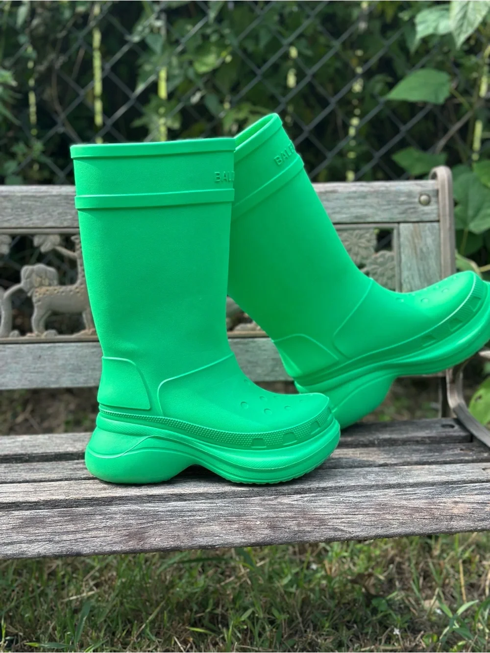 Balenciaga Kids Neon Green Platform Rain Boots